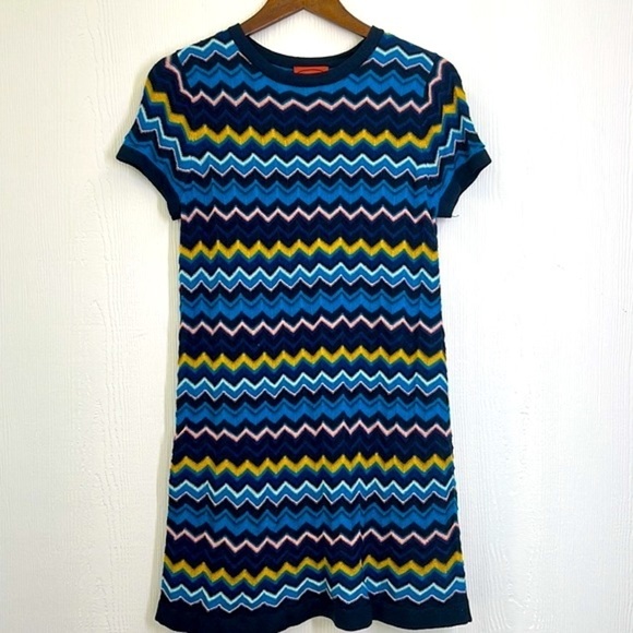 Missoni For Target - Navy Blue Chevron Knit Lined Sweater Mini Dress Size Medium - Picture 11 of 11